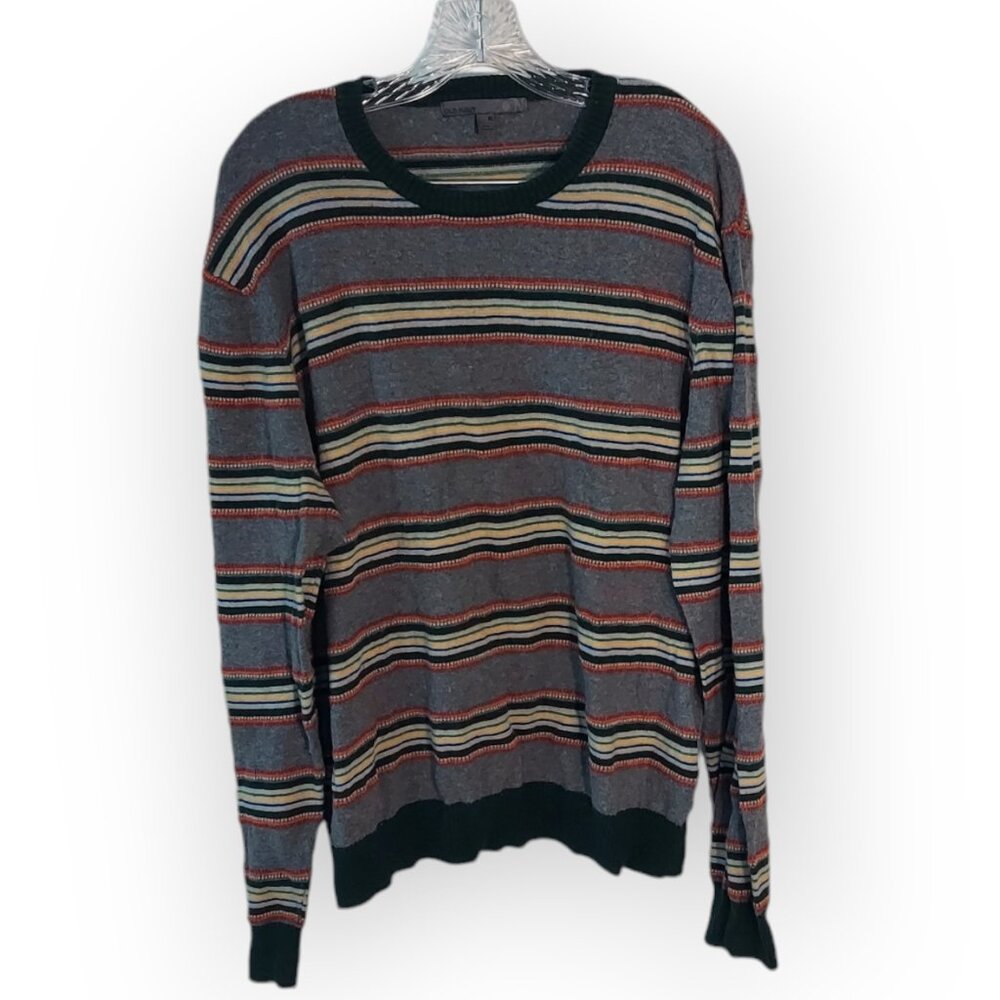 Vintage Women's Old Navy Crew Neck Stripe Sweater Wool blend Green Gray Sz XL